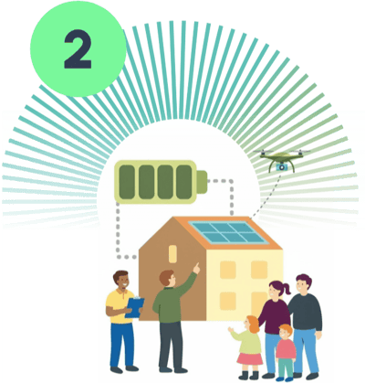 Graphic showing a solar panel inspection using a drone.