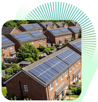 Homes with solar panels in a residential area. Homes with solar panels in a residential area.