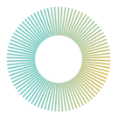 A circular ring of radiating lines transitioning in colour from teal at the top to yellow-green at the bottom, forming a decorative sunburst halo shape on a transparent background.
