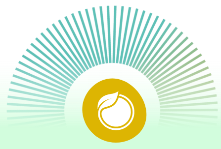 A white globe and leaf icon set within a gold circle, against a teal and green half-sunburst radiating background on a light mint green backdrop. A white globe and leaf icon set within a gold circle, against a teal and green half-sunburst radiating background on a light mint green backdrop.